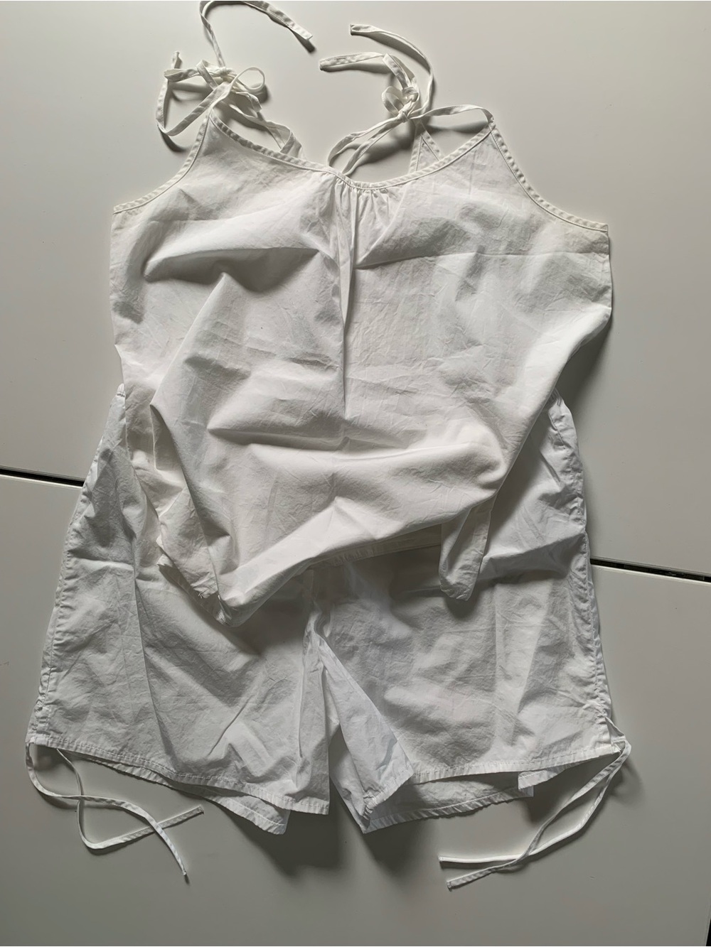 #28 ZARA / Ara White Sleeveless Cotton Romper with Tie Straps